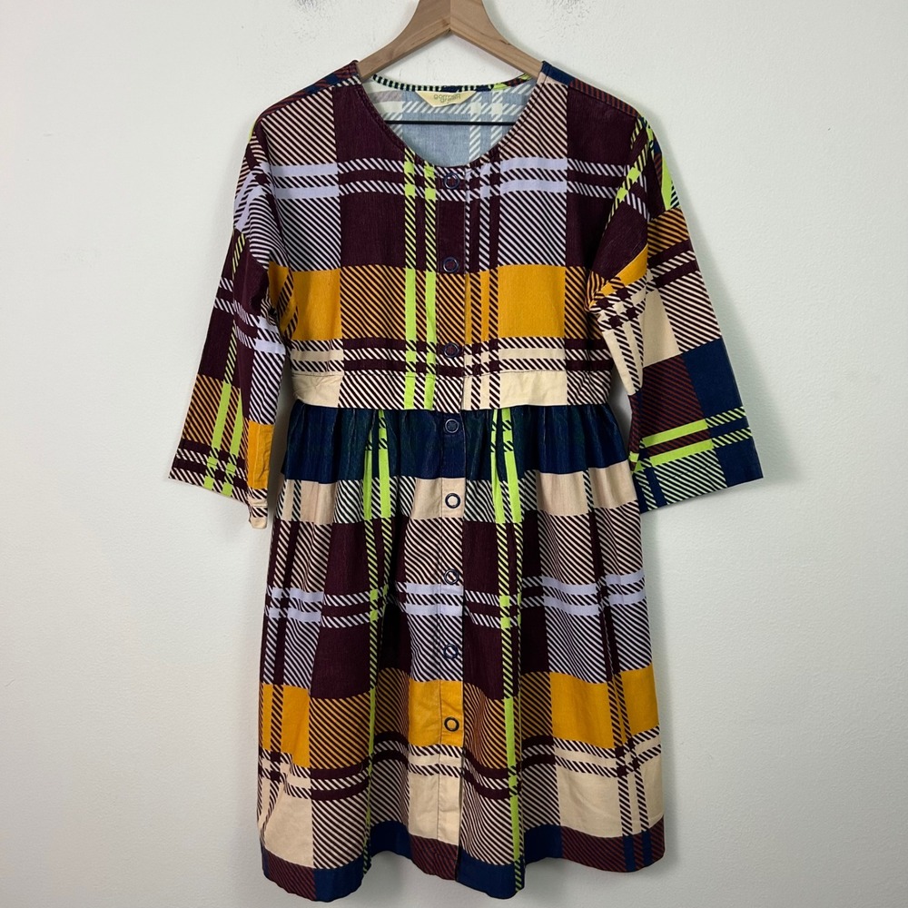 Gorman Green Tartan Trip Cord Dress  Button Front Dress Multi Color Size 8